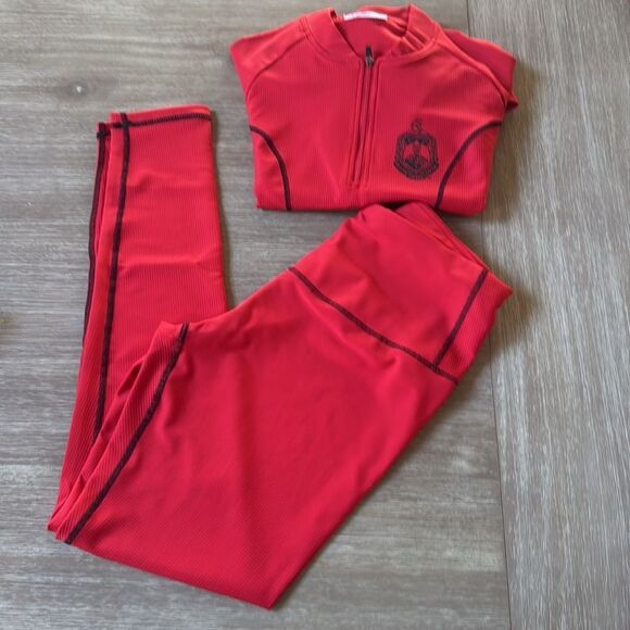 The Delta Box 2-Piece Ribbed 1/4 Zip Active Legging Set CL8 Red Size S NWT - Picture 2 of 5